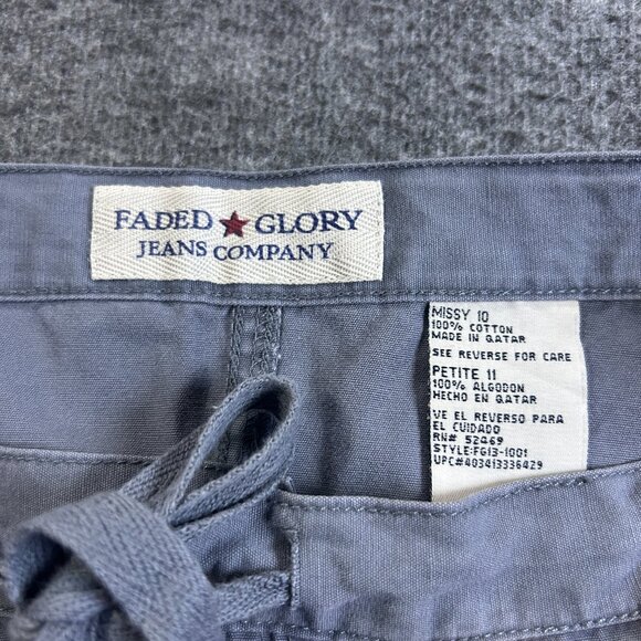 Vintage Faded Glory Blue Mini Skirt Size 10 100% Cotton Drawstring Pockets - Picture 10 of 12